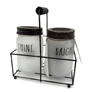 Rae Dunn Shine Bright Frosted Mason Jars in Carrying Caddy NWT